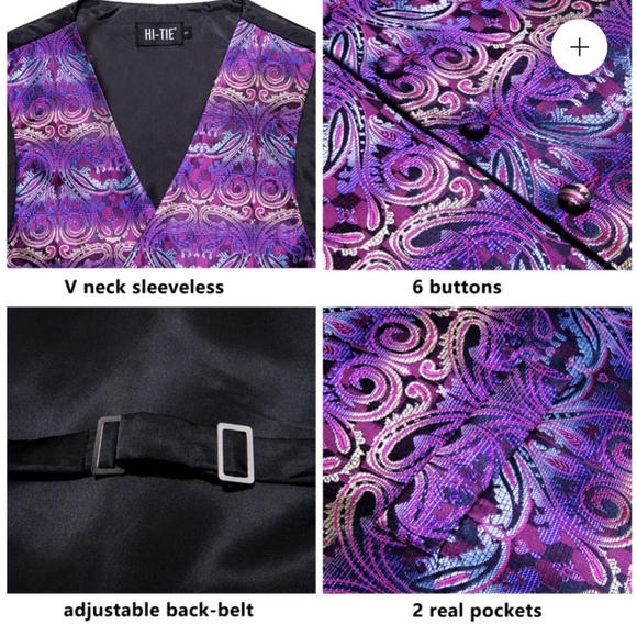 NWT Men's Hi Tie Purple Paisley Vest Size Large - Picture 7 of 7